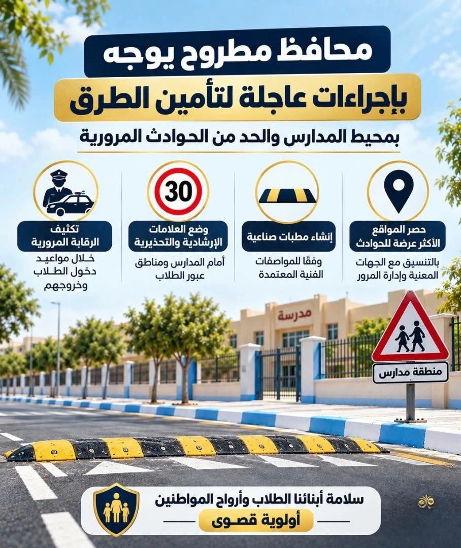 بعد حادث دهس اطفال الضبعة.. إجراءات عاجلة لتأمين الطرق بمحيط المدارس في مطروح