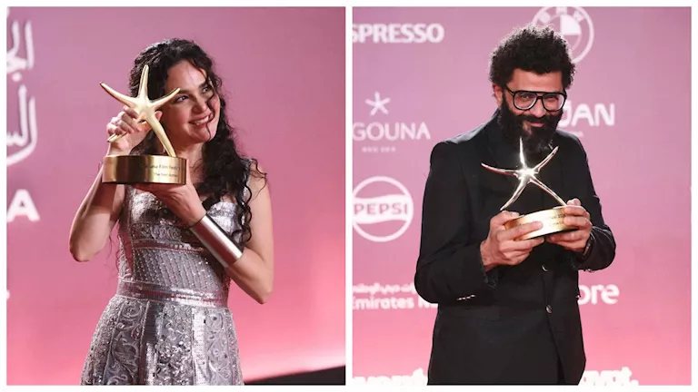 بكاء ركين سعد وتأثر محمد حماد بعد فوزهما في مهرجان الجونة السينمائي